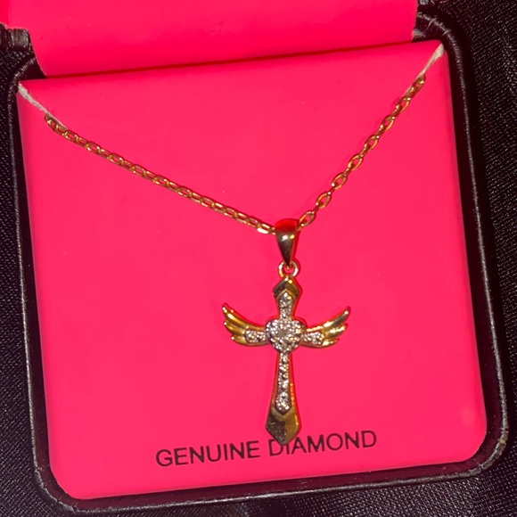 2 Dolce Giavonna Genuine Diamond 10” Kids Cross Necklace. - Picture 4 of 9